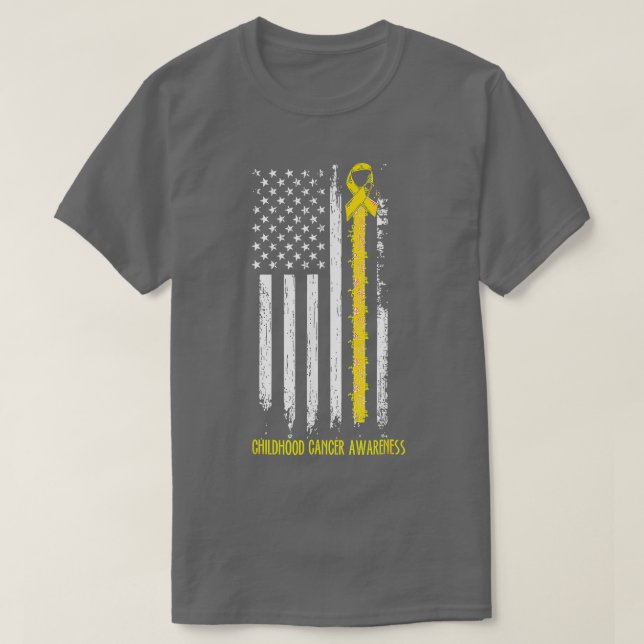 Medvetenhet om cancer hos barn Amerika Flagga Guld T Shirt (Design framsida)