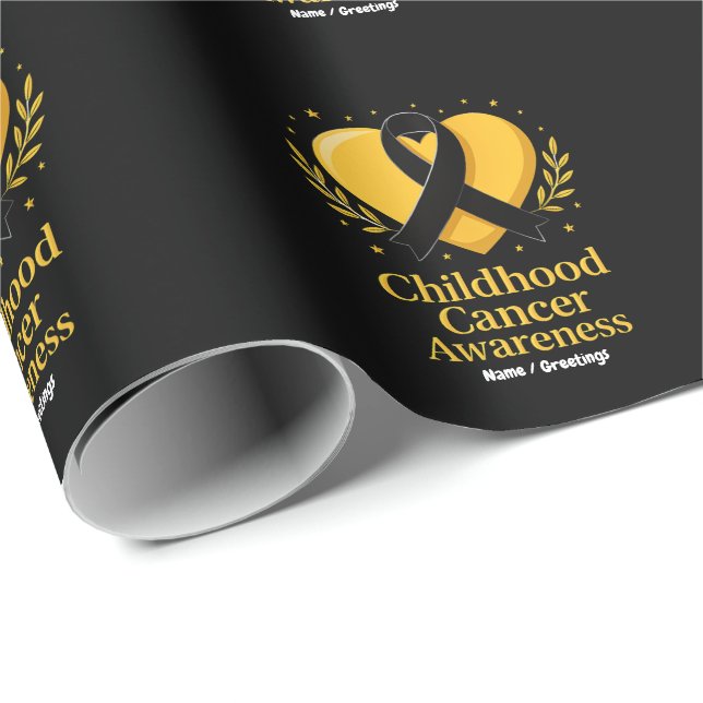 Medvetenhet om cancer hos barn, Guld Heart Presentpapper (Rullad Hörn)