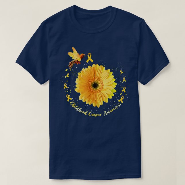 Medvetenhet om cancer hos barn Hummingbird Guld Su T Shirt (Design framsida)