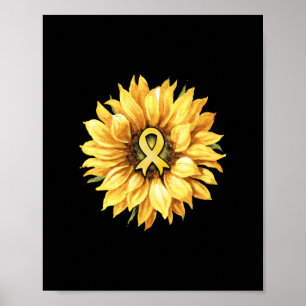 Medvetenhet om cancer i barndomen vid solros Guld Poster