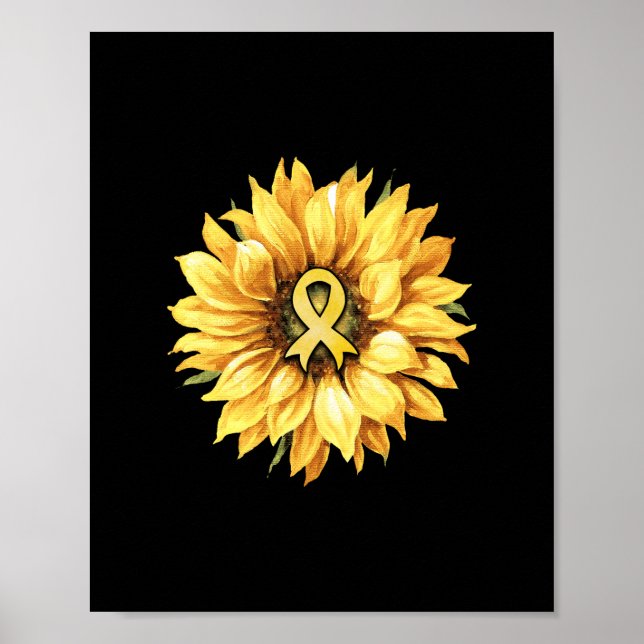 Medvetenhet om cancer i barndomen vid solros Guld Poster (Framsidan)