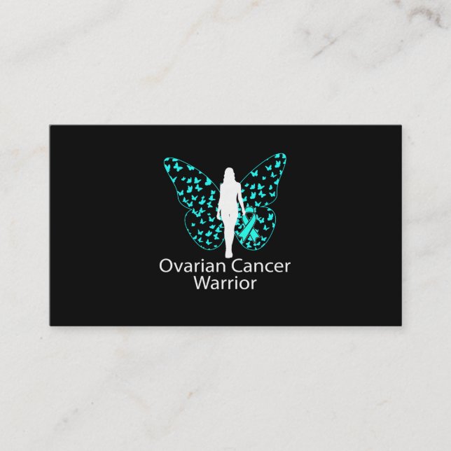 Medvetenhet om cancer i Butterfly Teal Ribbon Ovar Visitkort (Framsida)