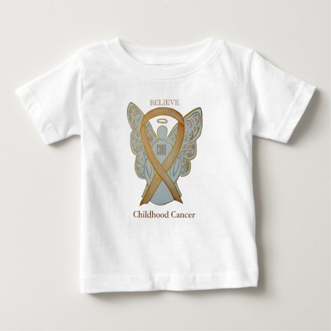 Medvetenhet om cancer i Guld Ribbon Angel Shirt Tee Shirt (Framsida)