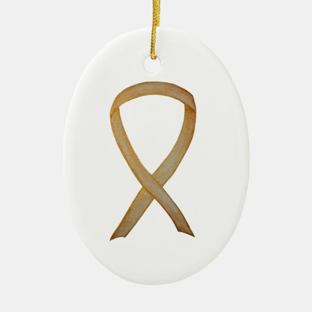 Medvetenhet om cancer i Guld Ribbon Ornaments Julgransprydnad Keramik (Framsidan)