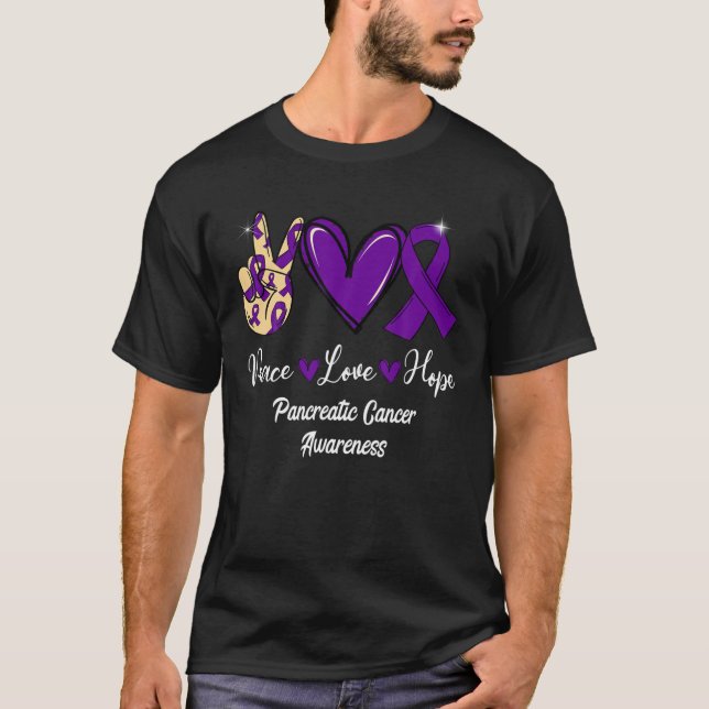 Medvetenhet om cancer i pankreascancer Peace Kärle T Shirt (Framsida)