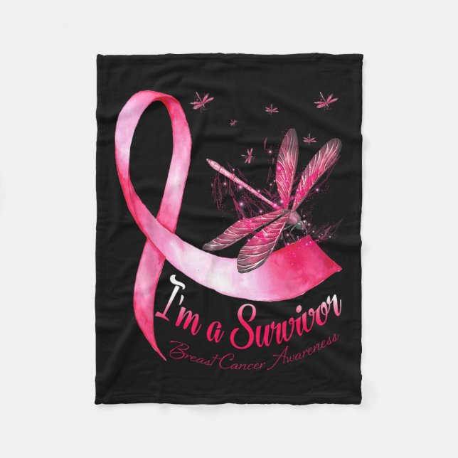 Medvetenhet om cancer i Survivor Dragonfly Breast  Fleecefilt (Framsidan)