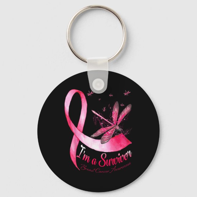 Medvetenhet om cancer i Survivor Dragonfly Breast  Nyckelring (Framsida)