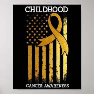 Medvetenhet om cancer i USA flagga Guld Ribbon Wa Poster