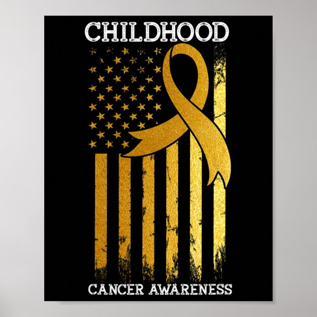 Medvetenhet om cancer i USA flagga Guld Ribbon Wa Poster (Framsidan)