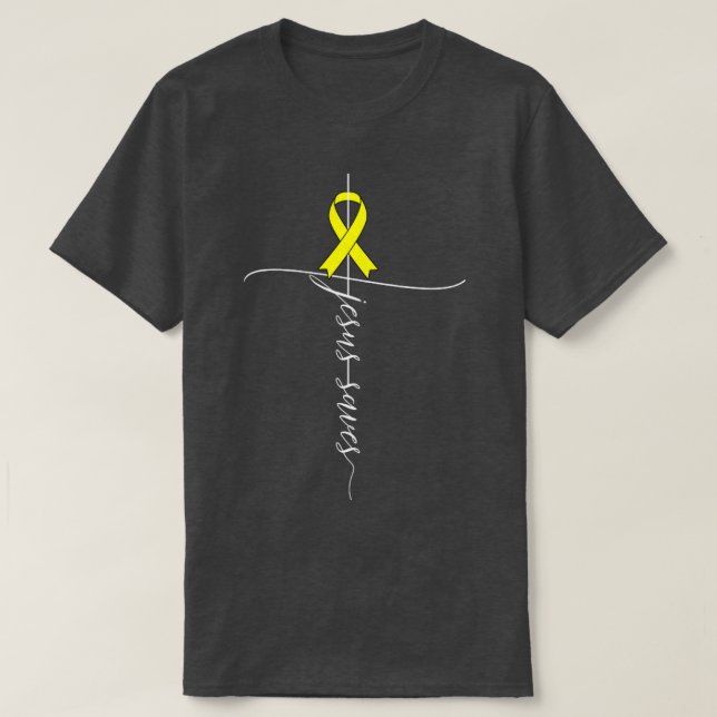 Medvetenhet om cancer Jesus Saves Christian Gift T Shirt (Design framsida)