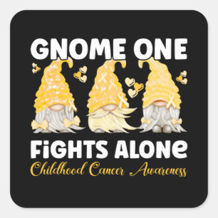 Medvetenhet om cancer vid barns Guld Ribbon Gnome Fyrkantigt Klistermärke