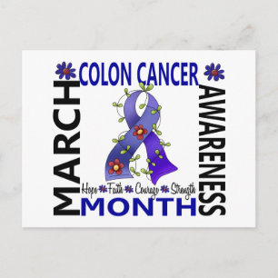 Medvetenhet om Colon Cancer Månad Flower Ribbon 4 Vykort