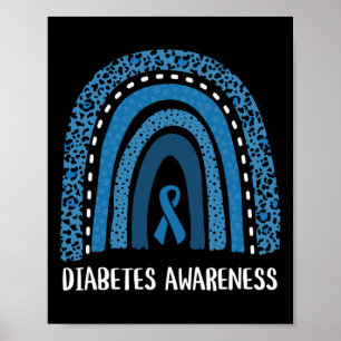 Medvetenhet om diabetes Månad för retro regnbåge T Poster
