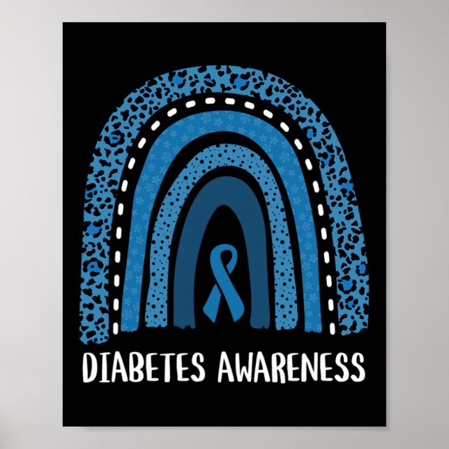 Medvetenhet om diabetes Månad för retro regnbåge T Poster (Framsidan)