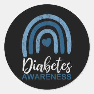 Medvetenhet om diabetes Månad för retro regnbåge T Runt Klistermärke