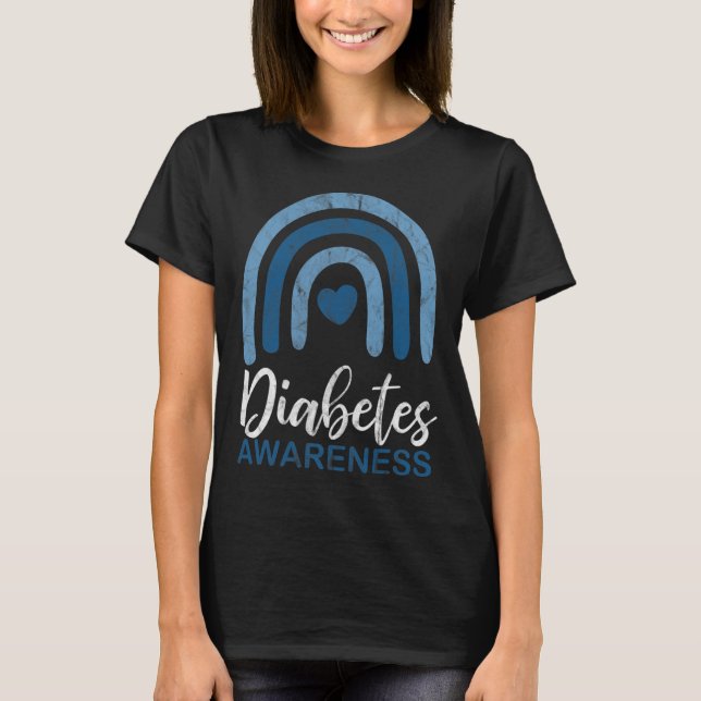 Medvetenhet om diabetes Månad för retro regnbåge T Shirt (Framsida)