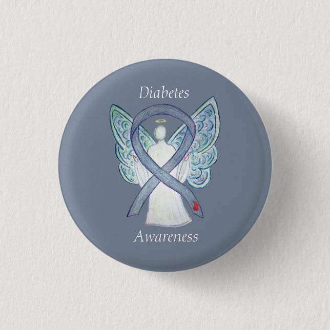 Medvetenhet om diabetes Ribbon Angel Customized Ar Knapp (Framsida)