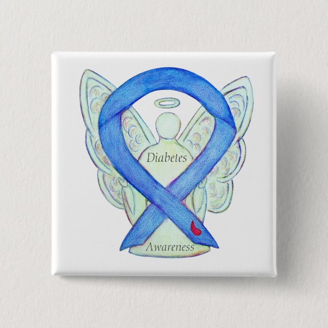 Medvetenhet om diabetes Ribbon Angel Customized Ar Knapp (Framsida)