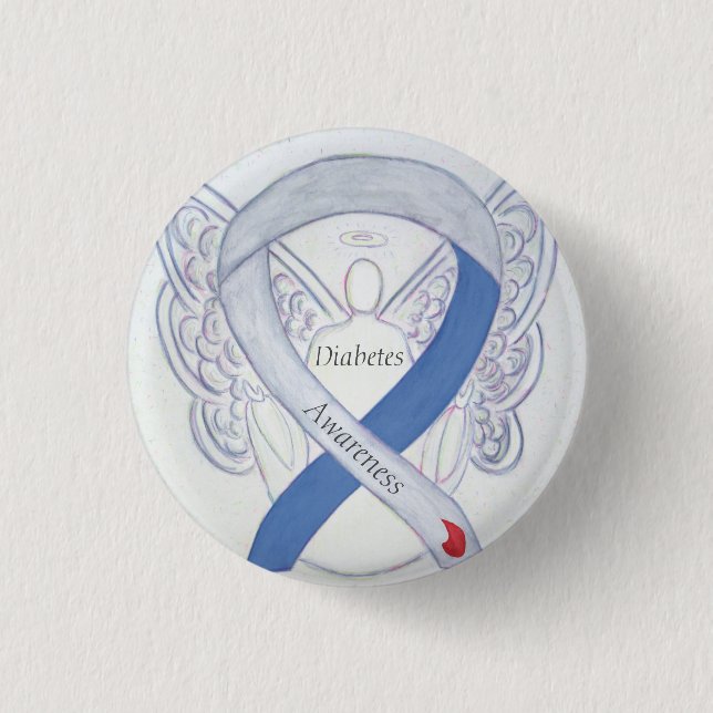 Medvetenhet om diabetes Ribbon Angel Customized Ar Knapp (Framsida)