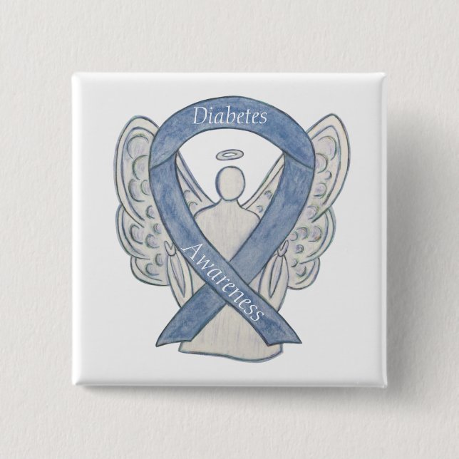 Medvetenhet om diabetes Ribbon Angel Customized Ar Knapp (Framsida)