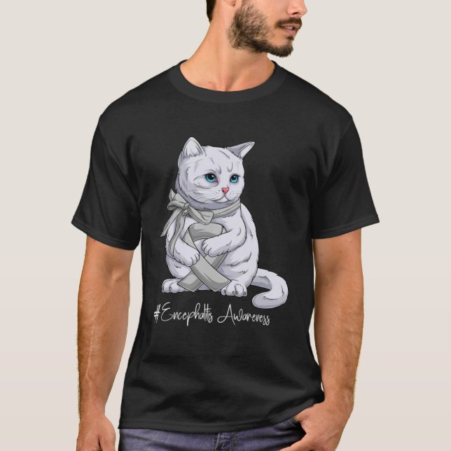 Medvetenhet om Encefalit Månad Silver Ribbon Cat T Shirt (Framsida)