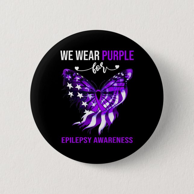 Medvetenhet om epilepsi Lila Butterfly 4 juli Knapp (Framsida)