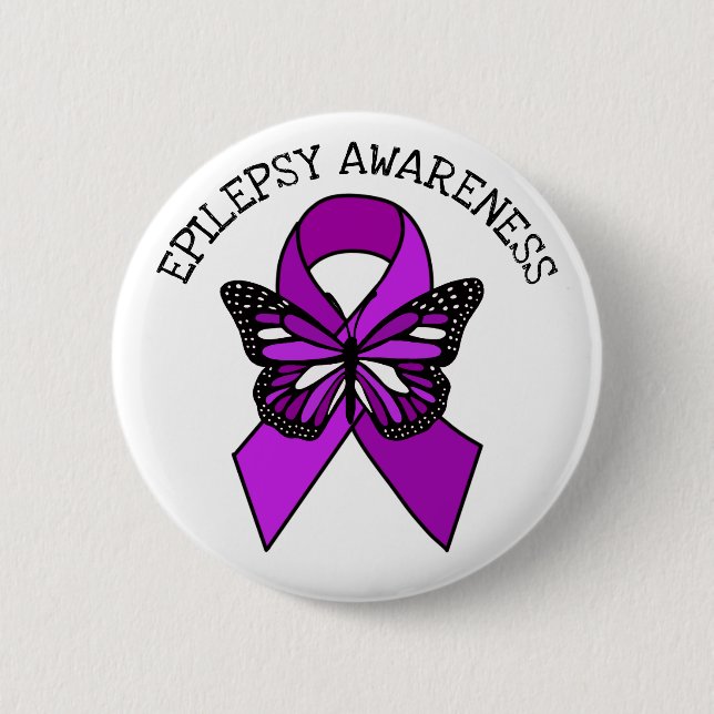 Medvetenhet om epilepsi Lila Ribbon och Butterfly Knapp (Framsida)