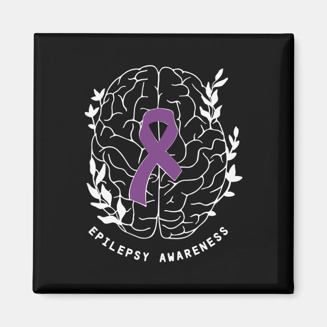 Medvetenhet om epilepsi Ribbon Lila Epilepsi Brain Magnet (Framsidan)
