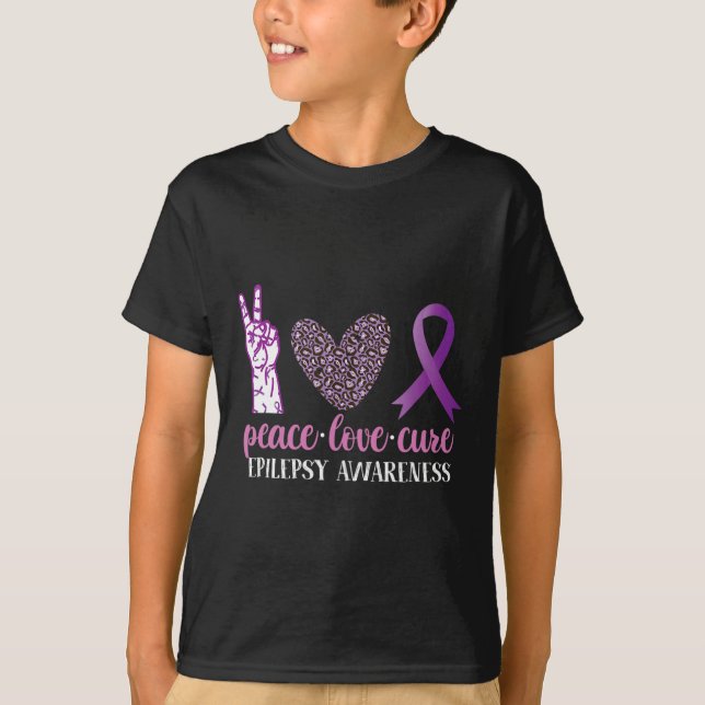 Medvetenhet om epilepsi Ribbon Peace Kärlek Cure T Shirt (Framsida)