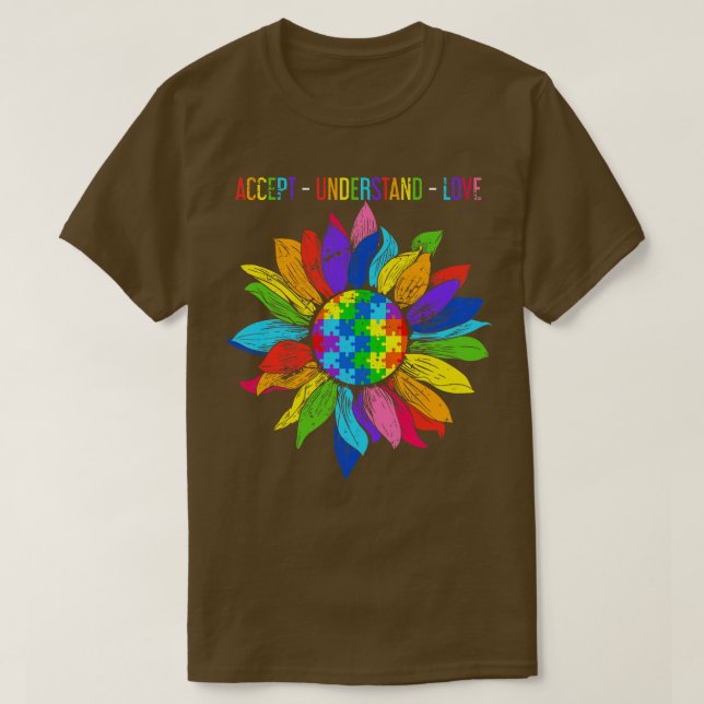 Medvetenhet om färgstark solrosgåva från autism t shirt (Design framsida)
