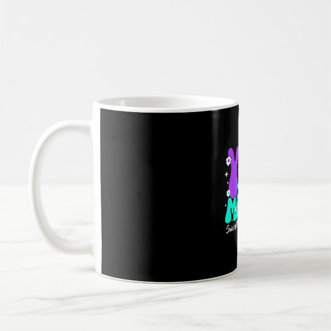 Medvetenhet om förebyggande teal &amp; lila band d kaffemugg (Vänster)