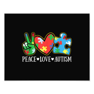 Medvetenhet om fred Kärlek Autism Pussel Ribbon Au Fototryck
