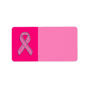 Medvetenhet om Fuchsia Glitter Stil Rosa Ribbon Aw Adressetikett