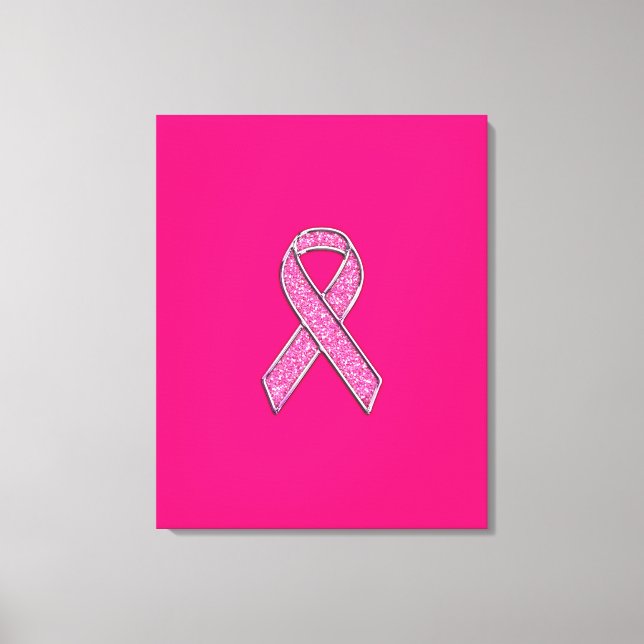 Medvetenhet om Fuchsia Glitter Stil Rosa Ribbon Aw Canvastryck (Framsida)
