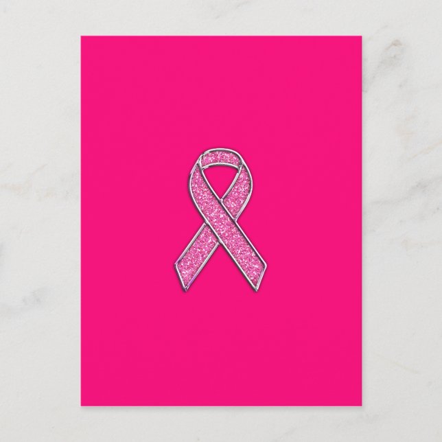 Medvetenhet om Fuchsia Glitter Stil Rosa Ribbon Aw Vykort (Framsida)