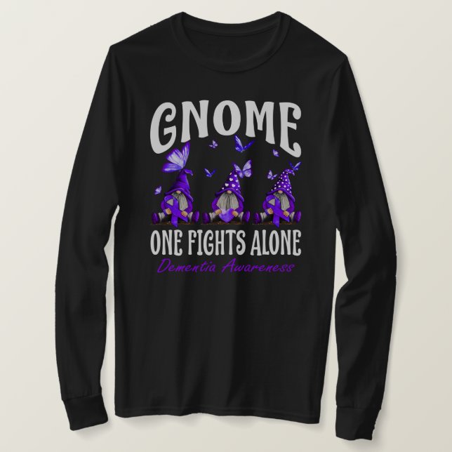 Medvetenhet om Gnome One Fight Ensam Dementia Awar T Shirt (Design framsida)