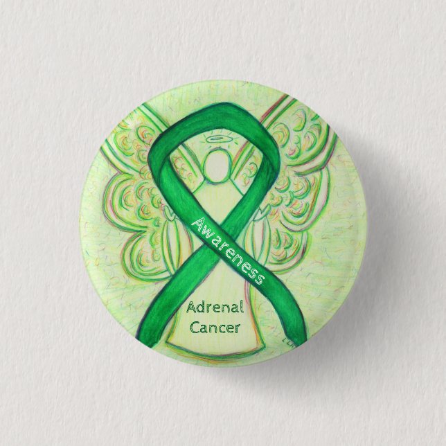 Medvetenhet om Grönt vid cancer Ribbon Angel Pin Knapp (Framsida)