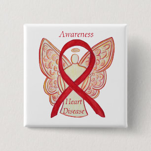 Medvetenhet om hjärtsjukdom Angel Red Ribbon Pin Knapp