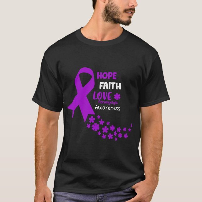 Medvetenhet om hoppet om Kärlek Fibromyalgia Awar T Shirt (Framsida)