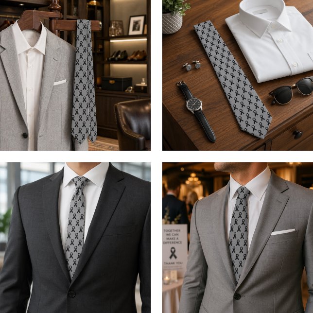 Medvetenhet om hudcancer melanom Svart band Slips (Melanoma Skin Cancer Awareness Black Ribbon Neck Tie)