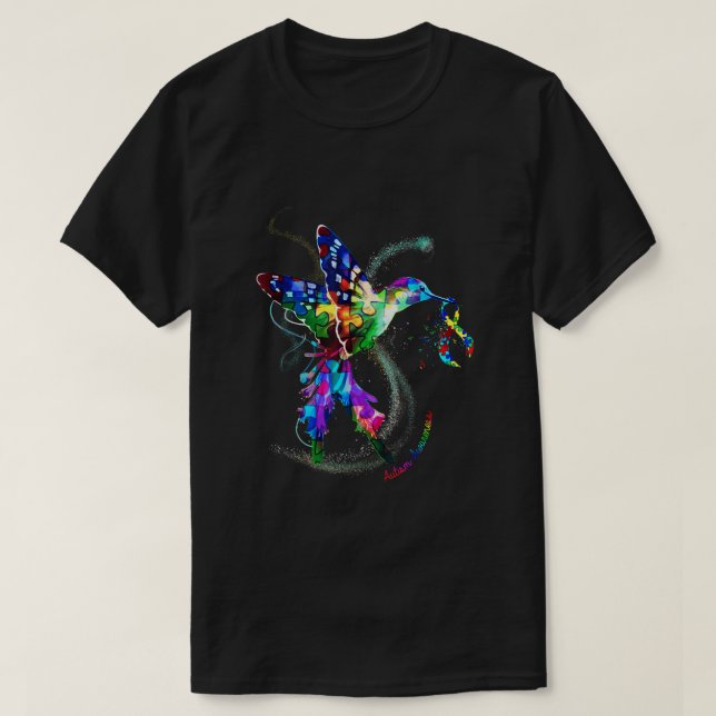Medvetenhet om hummingbird Holding Puzzle Ribbon A T Shirt (Design framsida)