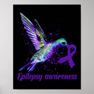 Medvetenhet om hummingbird Lila Ribbon Epilepsy Må Poster