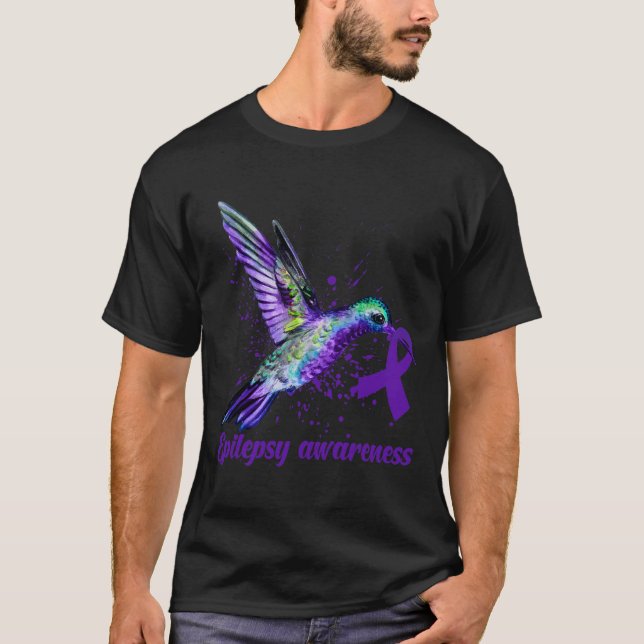 Medvetenhet om hummingbird Lila Ribbon Epilepsy Må T Shirt (Framsida)