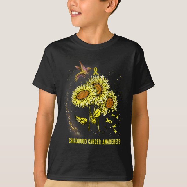 Medvetenhet om hummingbird-solros-barncancer t shirt (Framsida)