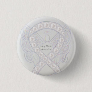 Medvetenhet om lungsjukdom Angel Pearl Ribbon Art Knapp