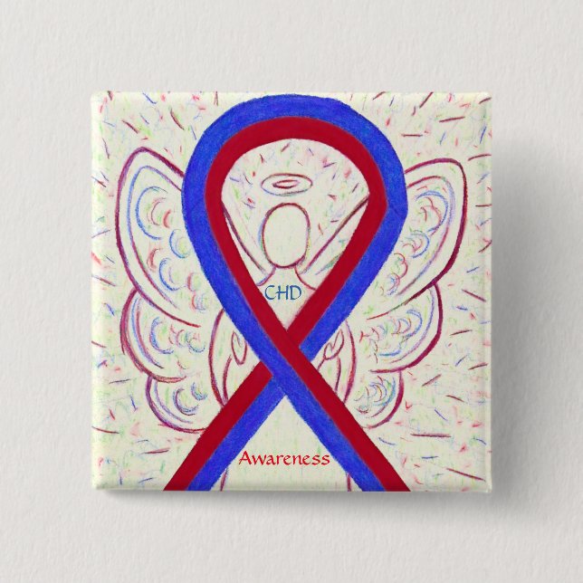Medvetenhet om medfödd Hjärtsdefekt CHD Ribbon Sti Knapp (Framsida)