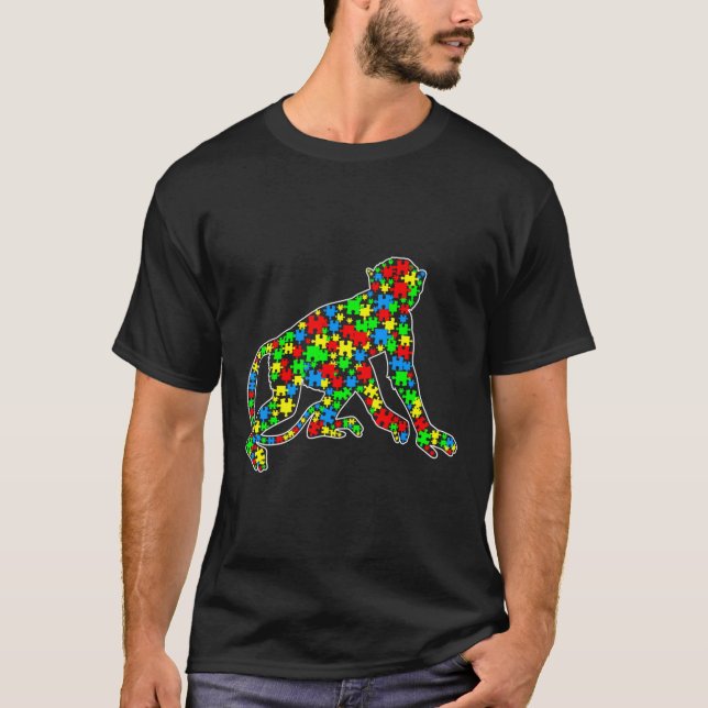 Medvetenhet om Monkey Funny Puzzle Animals Autism  T Shirt (Framsida)