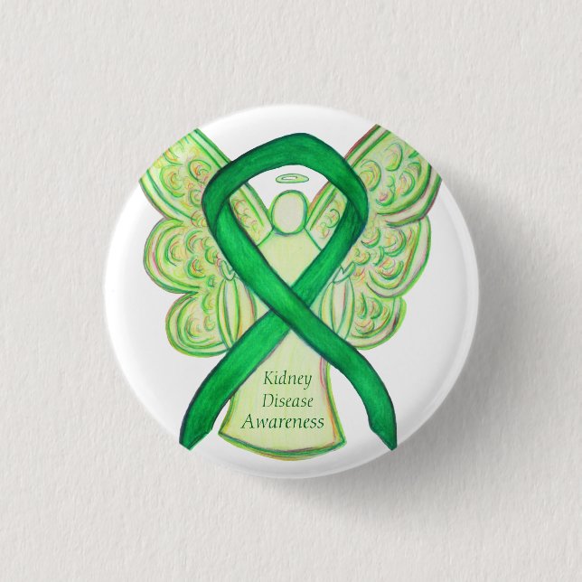 Medvetenhet om njursjukdom Angel Ribbon Art Button Knapp (Framsida)