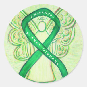 Medvetenhet om njursjukdom Ribbon Angel Decal Runt Klistermärke