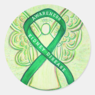 Medvetenhet om njursjukdom Ribbon Angel Decal Runt Klistermärke